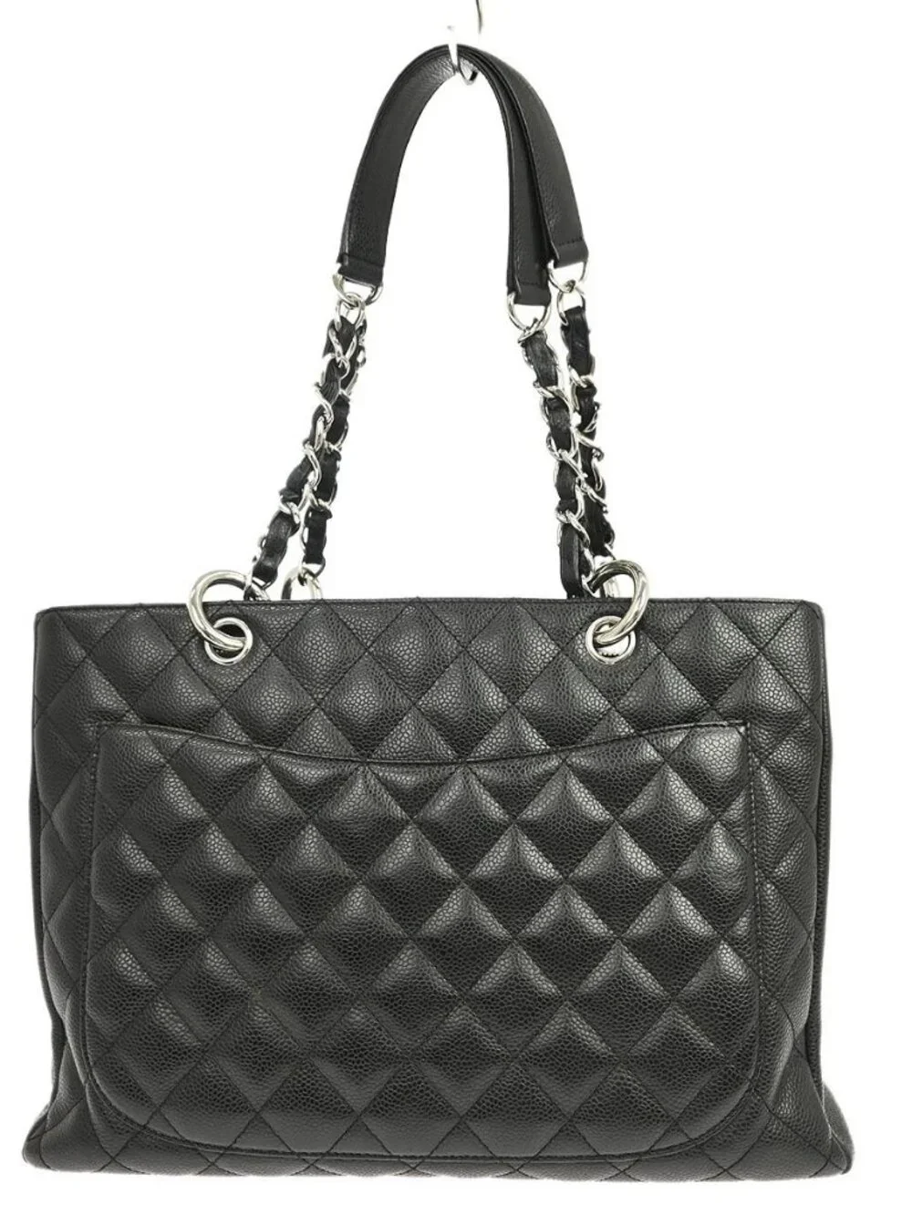 Chanel Black Calfskin Grand Shopping Tote GST Chain Handbag RQ04757